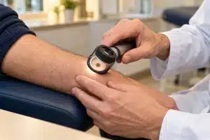 Examen d’une tache pigmentée au dermoscope